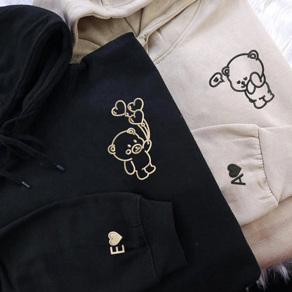 Bear Love Matching Hoodies for Couples - Custom Embroidered Sweatshirts