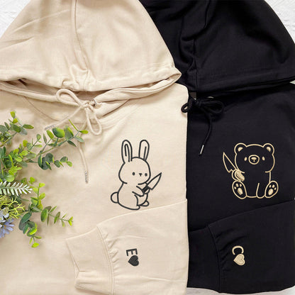 Bear and Rabbit Matching Hoodies for Couples - Custom Embroidered Couple Sweatshirts