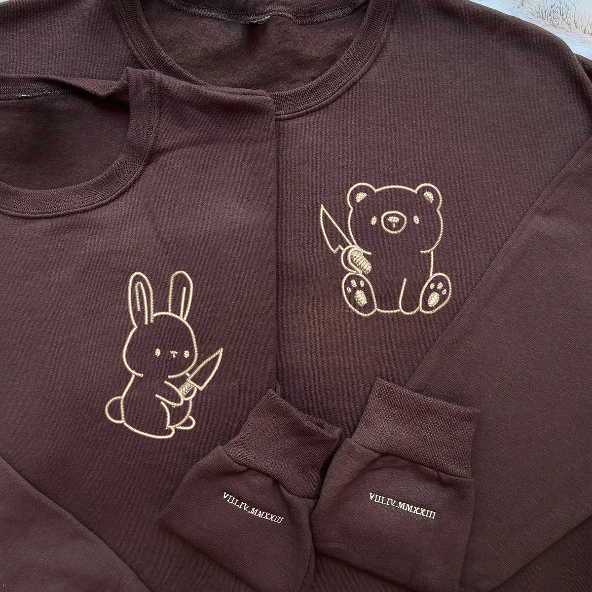 Bear and Rabbit Matching Hoodies for Couples - Custom Embroidered Couple Sweatshirts