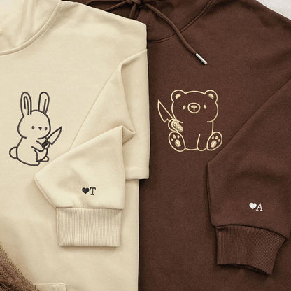 Bear and Rabbit Matching Hoodies for Couples - Custom Embroidered Couple Sweatshirts