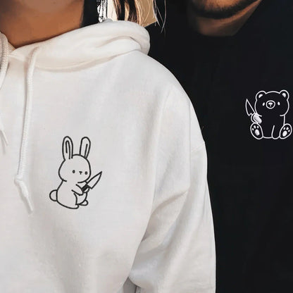 Bear and Rabbit Matching Hoodies for Couples - Custom Embroidered Couple Sweatshirts