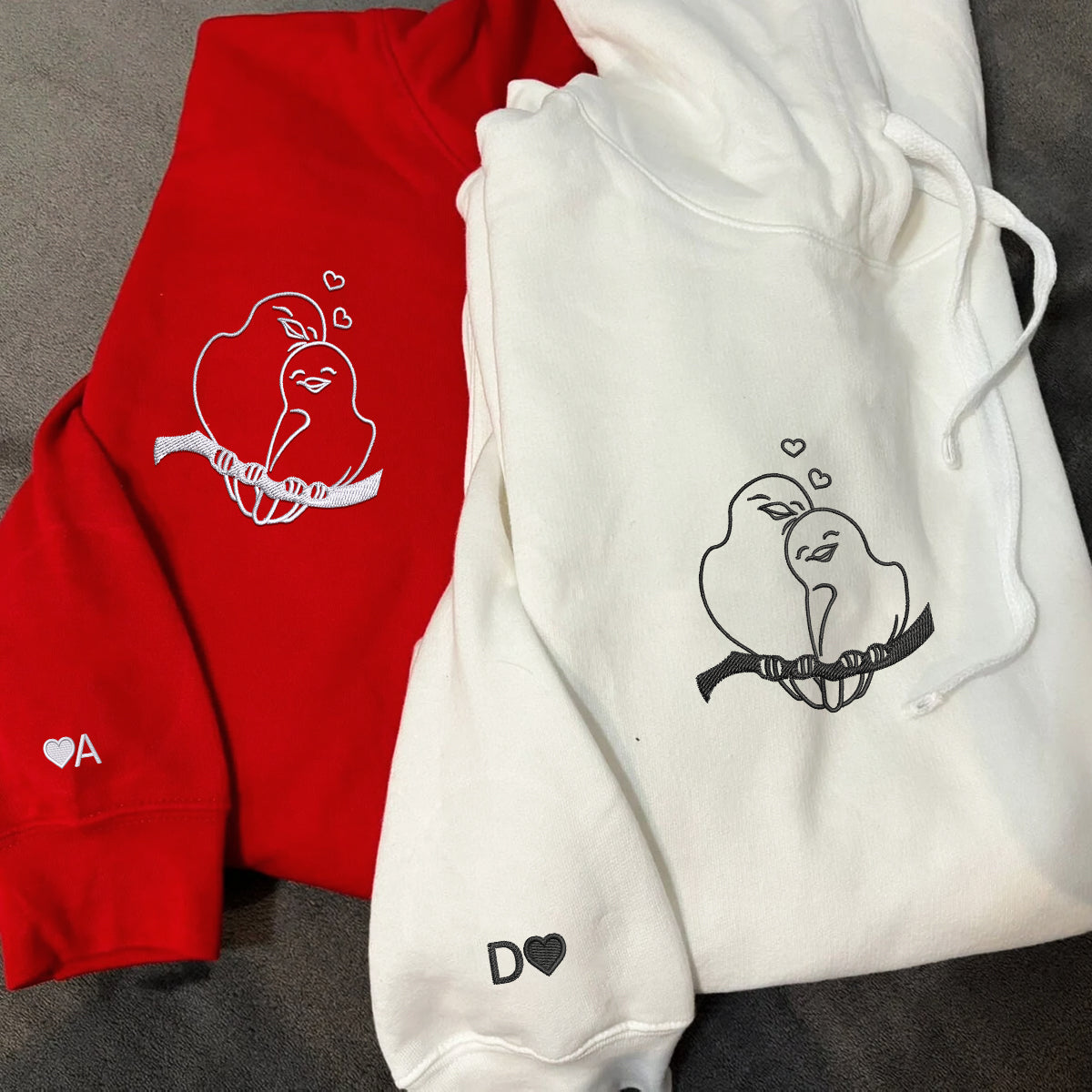 Birds in Love Matching Hoodies for Couples - Custom Embroidered Sweatshirts