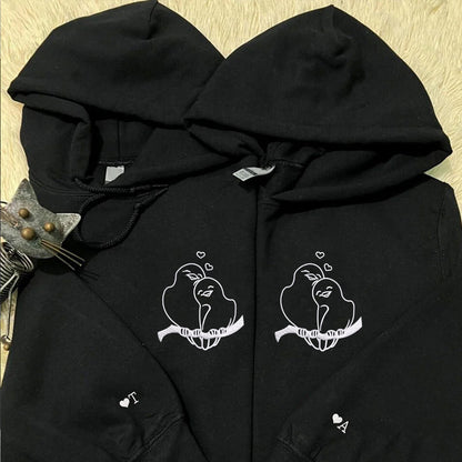 Birds in Love Matching Hoodies for Couples - Custom Embroidered Sweatshirts