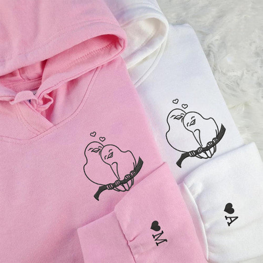 Birds in Love Matching Hoodies for Couples - Custom Embroidered Sweatshirts