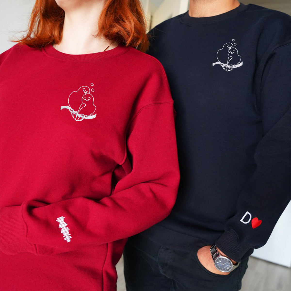 Birds in Love Matching Hoodies for Couples - Custom Embroidered Sweatshirts