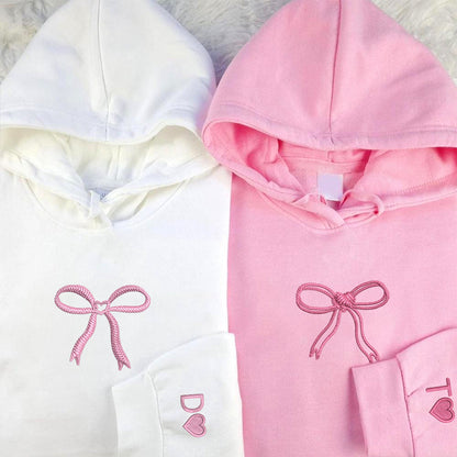 Bow Ribbon Heart Matching Hoodies for Couples - Custom Embroidered Couple Sweatshirts