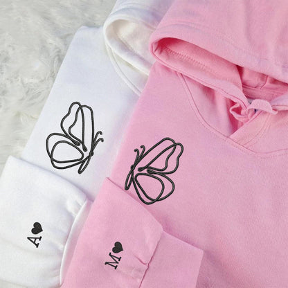 Butterfly Matching Hoodies for Couples - Custom Embroidered Couple Sweatshirts