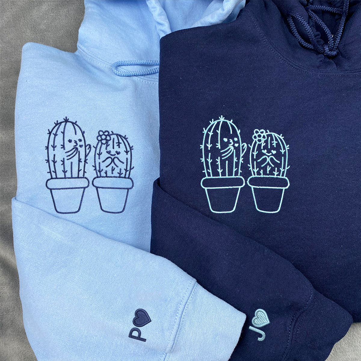 Cactus Matching Hoodies for Couples - Custom Embroidered Couple Sweatshirts