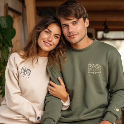 Cactus Matching Hoodies for Couples - Custom Embroidered Couple Sweatshirts