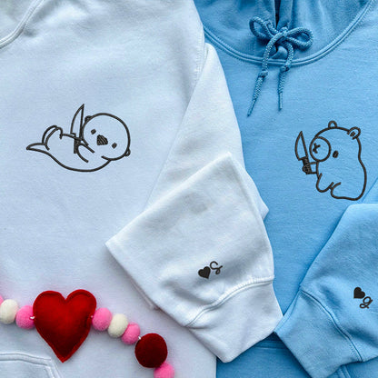 Capybara and Otter Matching Hoodies for Couples - Custom Embroidered Sweatshirts