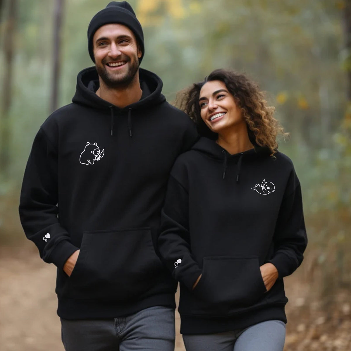 Capybara and Otter Matching Hoodies for Couples - Custom Embroidered Sweatshirts