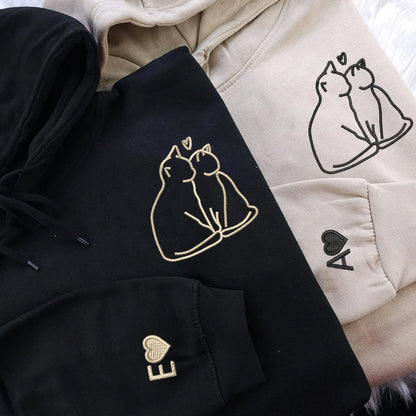 Cat Love Matching Hoodies for Couples - Custom Embroidered Couple Sweatshirts