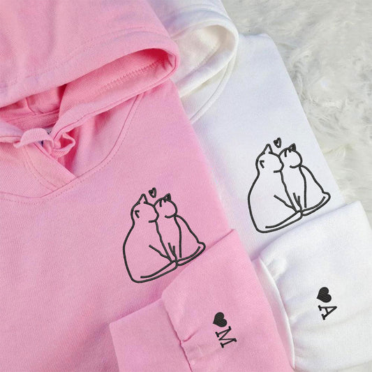 Cat Love Matching Hoodies for Couples - Custom Embroidered Couple Sweatshirts