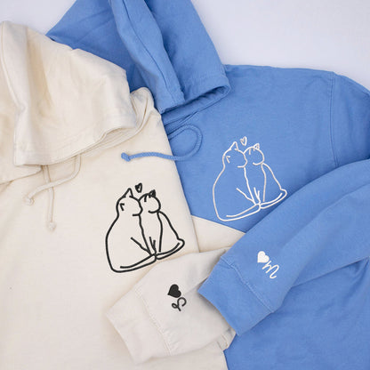 Cat Love Matching Hoodies for Couples - Custom Embroidered Couple Sweatshirts