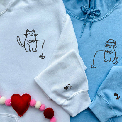 Cats Fishing Matching Hoodies for Couples - Custom Embroidered Sweatshirts