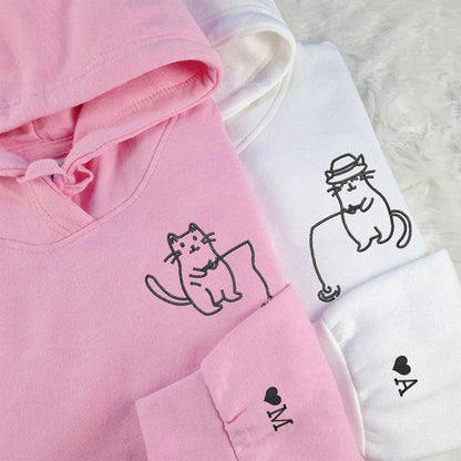 Cats Fishing Matching Hoodies for Couples - Custom Embroidered Sweatshirts