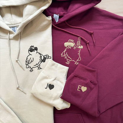 Chicken with Gun Matching Hoodies for Couples - Custom Embroidered Sweatshirts