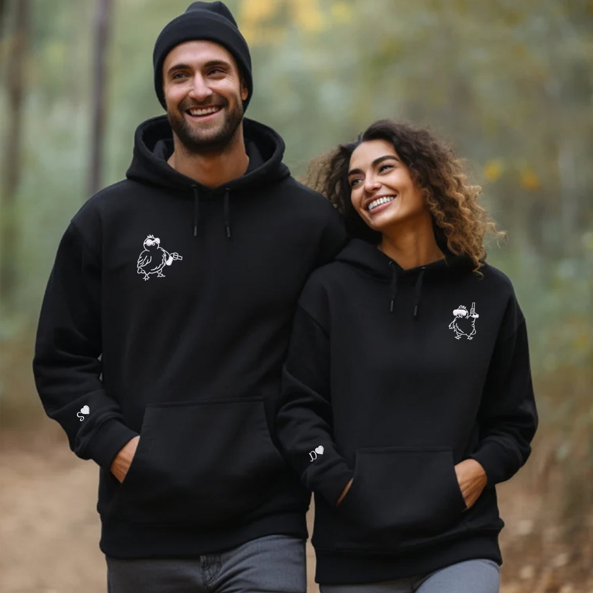 Chicken with Gun Matching Hoodies for Couples - Custom Embroidered Sweatshirts