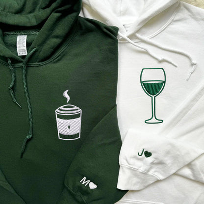 Coffee and Wine Matching Hoodies for Couples - Custom Embroidered Couple Sweatshirts