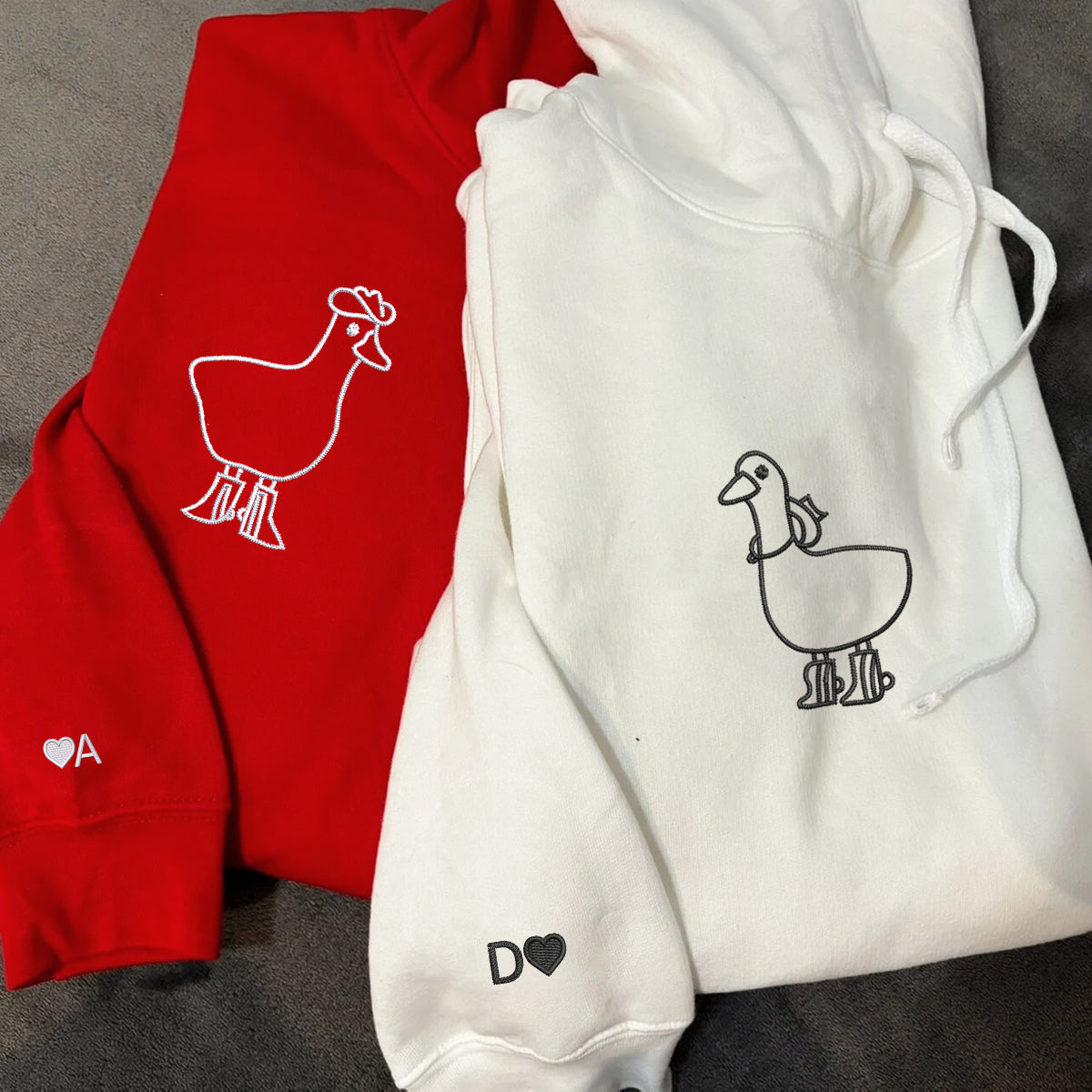 Cowboy Duck Matching Hoodies for Couples - Custom Embroidered Sweatshirts