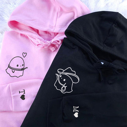 Cowboy Ghost Love Matching Hoodies for Couples - Custom Embroidered Sweatshirts