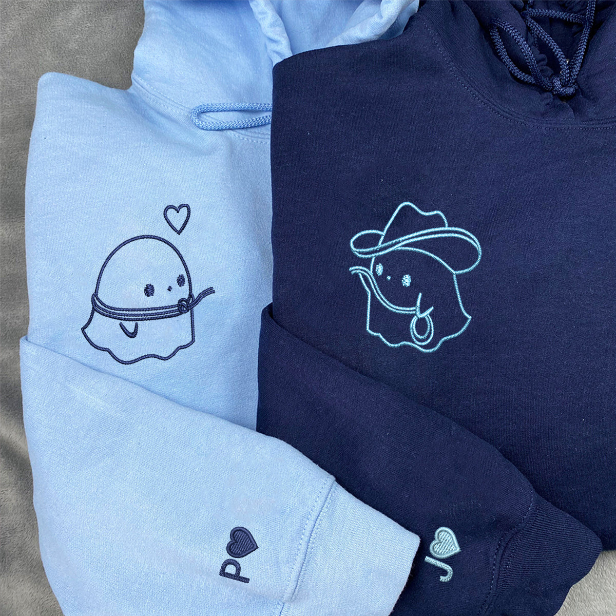 Cowboy Ghost Love Matching Hoodies for Couples - Custom Embroidered Sweatshirts