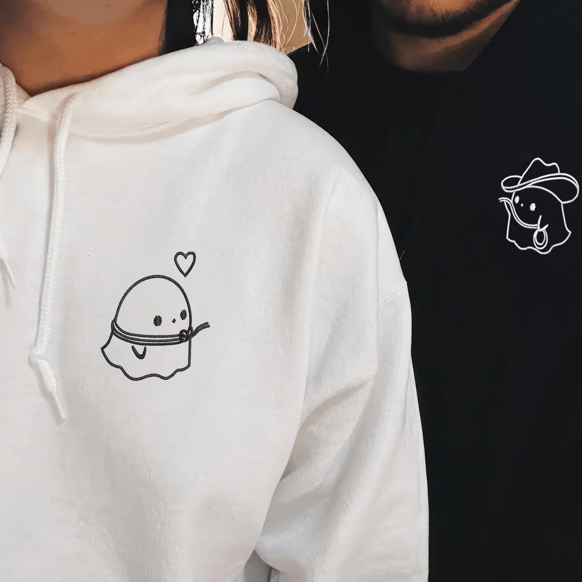 Cowboy Ghost Love Matching Hoodies for Couples - Custom Embroidered Sweatshirts