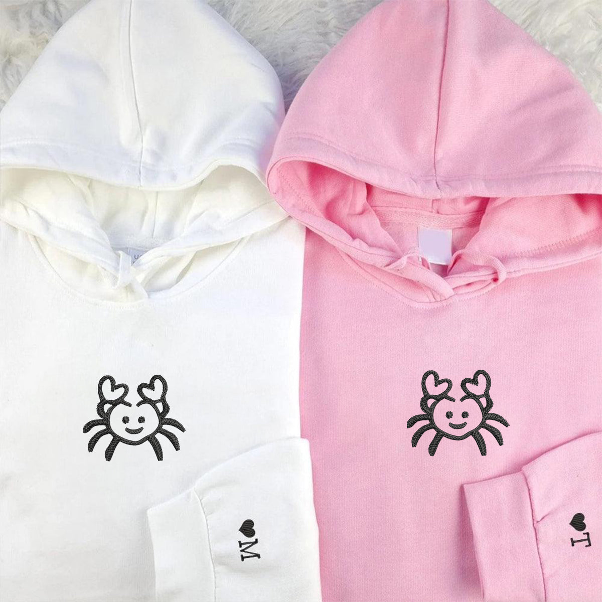 Crab Love Matching Hoodies for Couples - Custom Embroidered Sweatshirts