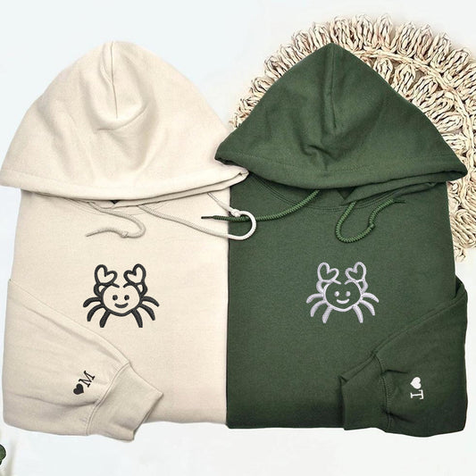 Crab Love Matching Hoodies for Couples - Custom Embroidered Sweatshirts