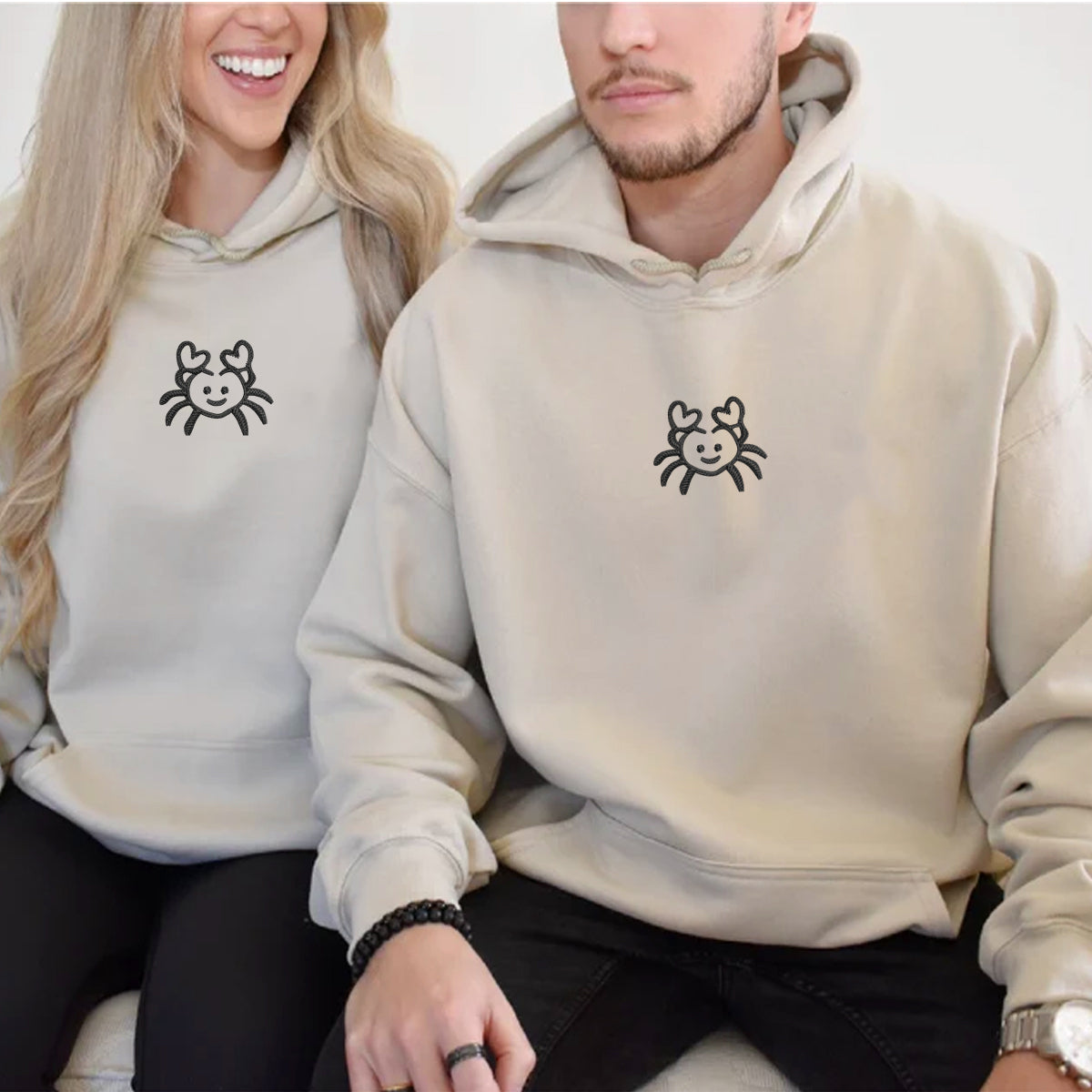 Crab Love Matching Hoodies for Couples - Custom Embroidered Sweatshirts