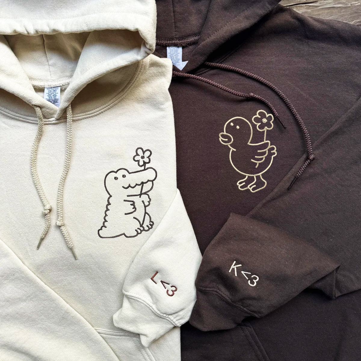 Crocodile and Duck Matching Hoodies for Couples - Custom Embroidered Sweatshirts