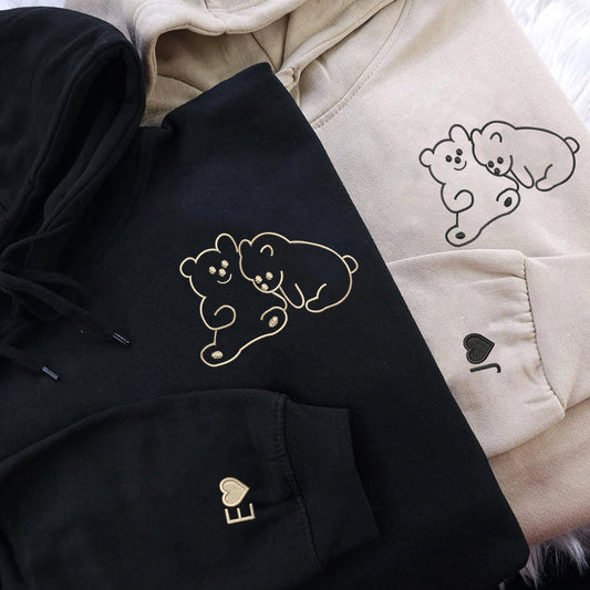 Cute Bear Love Matching Hoodies for Couples - Custom Embroidered Sweatshirts