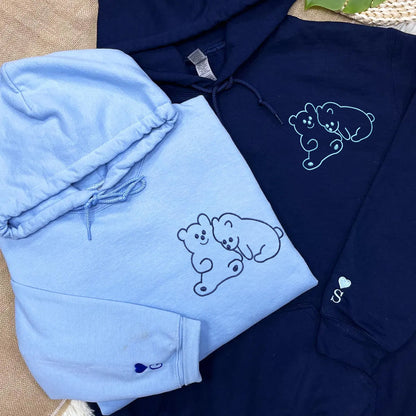 Cute Bear Love Matching Hoodies for Couples - Custom Embroidered Sweatshirts