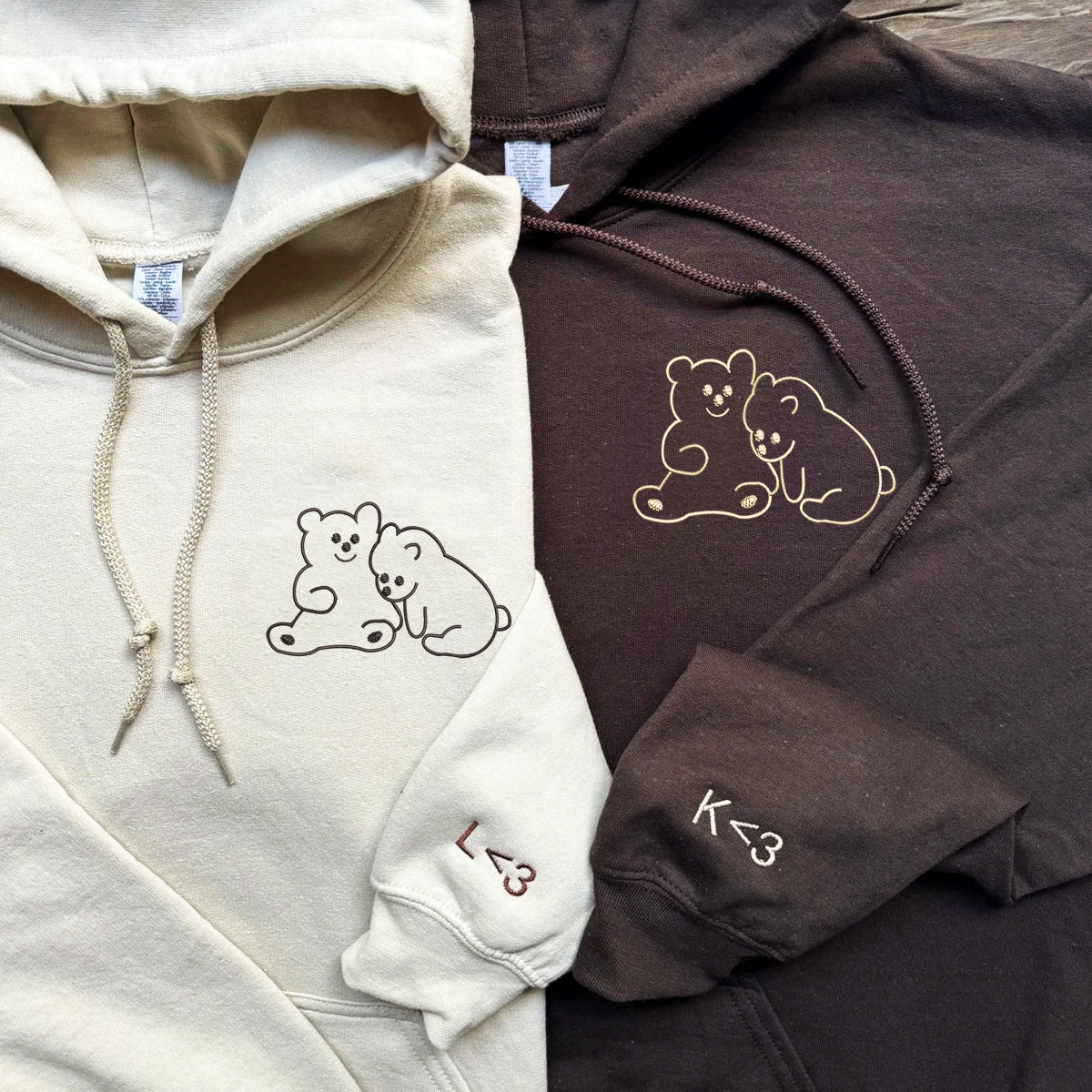 Cute Bear Love Matching Hoodies for Couples - Custom Embroidered Sweatshirts