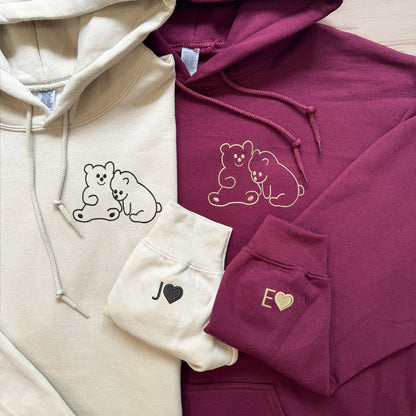 Cute Bear Love Matching Hoodies for Couples - Custom Embroidered Sweatshirts