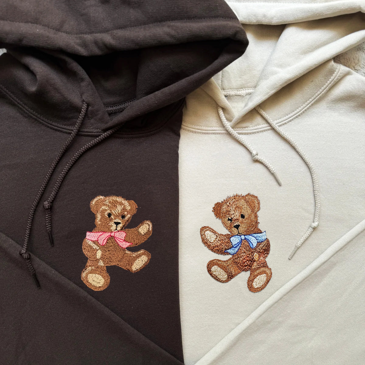 Cute Bear Matching Hoodies for Couples - Custom Embroidered Couple Sweatshirts