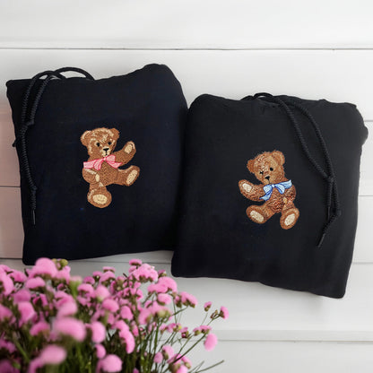 Cute Bear Matching Hoodies for Couples - Custom Embroidered Couple Sweatshirts