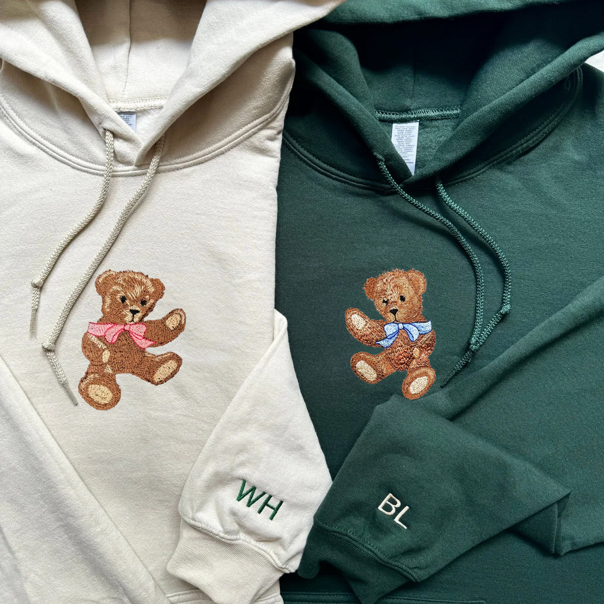 Cute Bear Matching Hoodies for Couples - Custom Embroidered Couple Sweatshirts