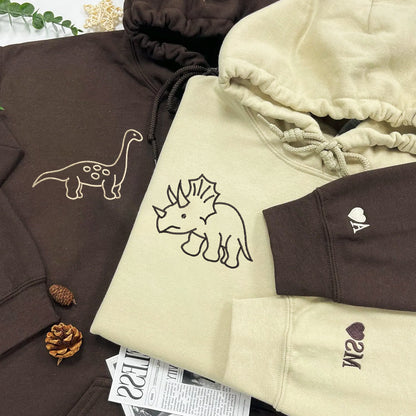 Cute Dinosaur Matching Hoodies for Couples - Custom Embroidered Sweatshirts