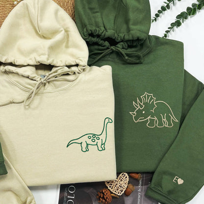 Cute Dinosaur Matching Hoodies for Couples - Custom Embroidered Sweatshirts