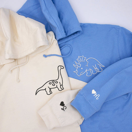 Cute Dinosaur Matching Hoodies for Couples - Custom Embroidered Sweatshirts