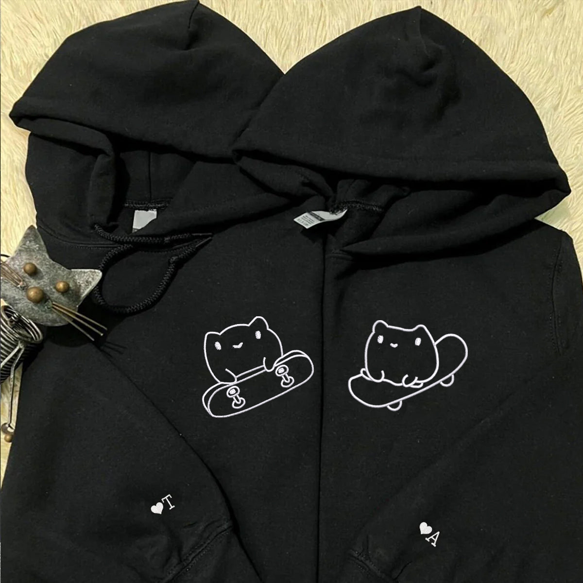 Cute Frog Skateboards Matching Hoodies for Couples - Custom Embroidered Sweatshirts