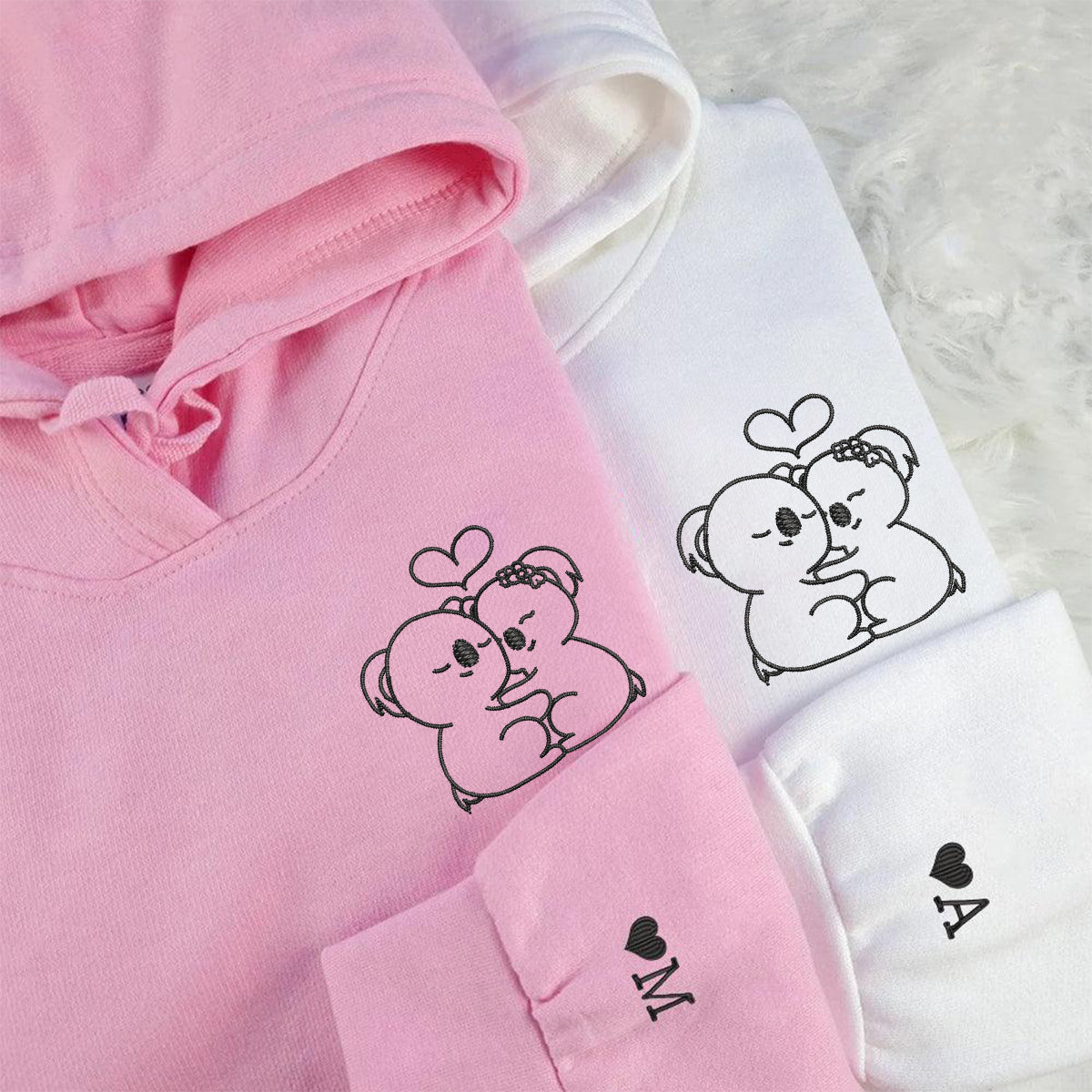 Cute Koala Bear Matching Hoodies for Couples - Custom Embroidered Sweatshirts