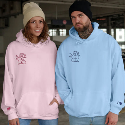 Cute Rabbit Love Matching Hoodies for Couples - Custom Embroidered Sweatshirts