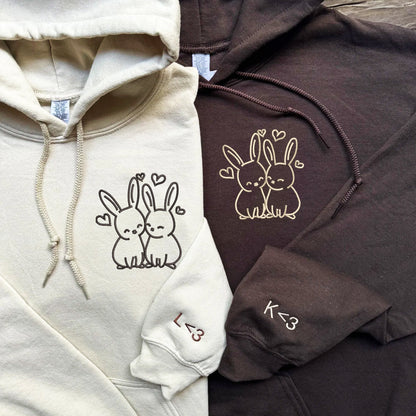 Cute Rabbit Love Matching Hoodies for Couples - Custom Embroidered Sweatshirts