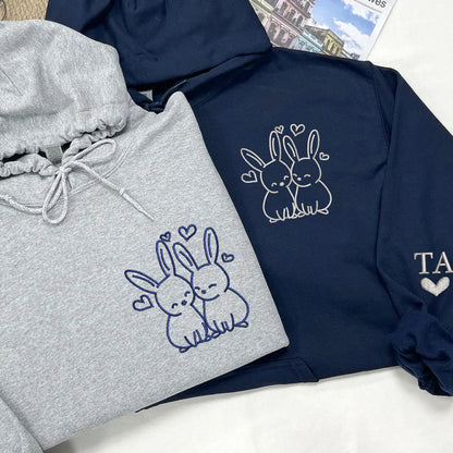 Cute Rabbit Love Matching Hoodies for Couples - Custom Embroidered Sweatshirts