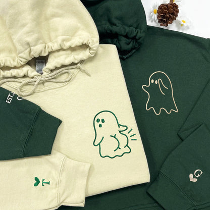 Cute Sassy Ghost Matching Hoodies for Couples - Custom Embroidered Sweatshirts