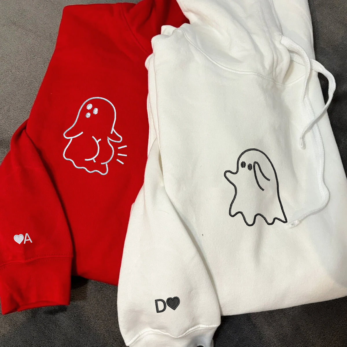 Cute Sassy Ghost Matching Hoodies for Couples - Custom Embroidered Sweatshirts