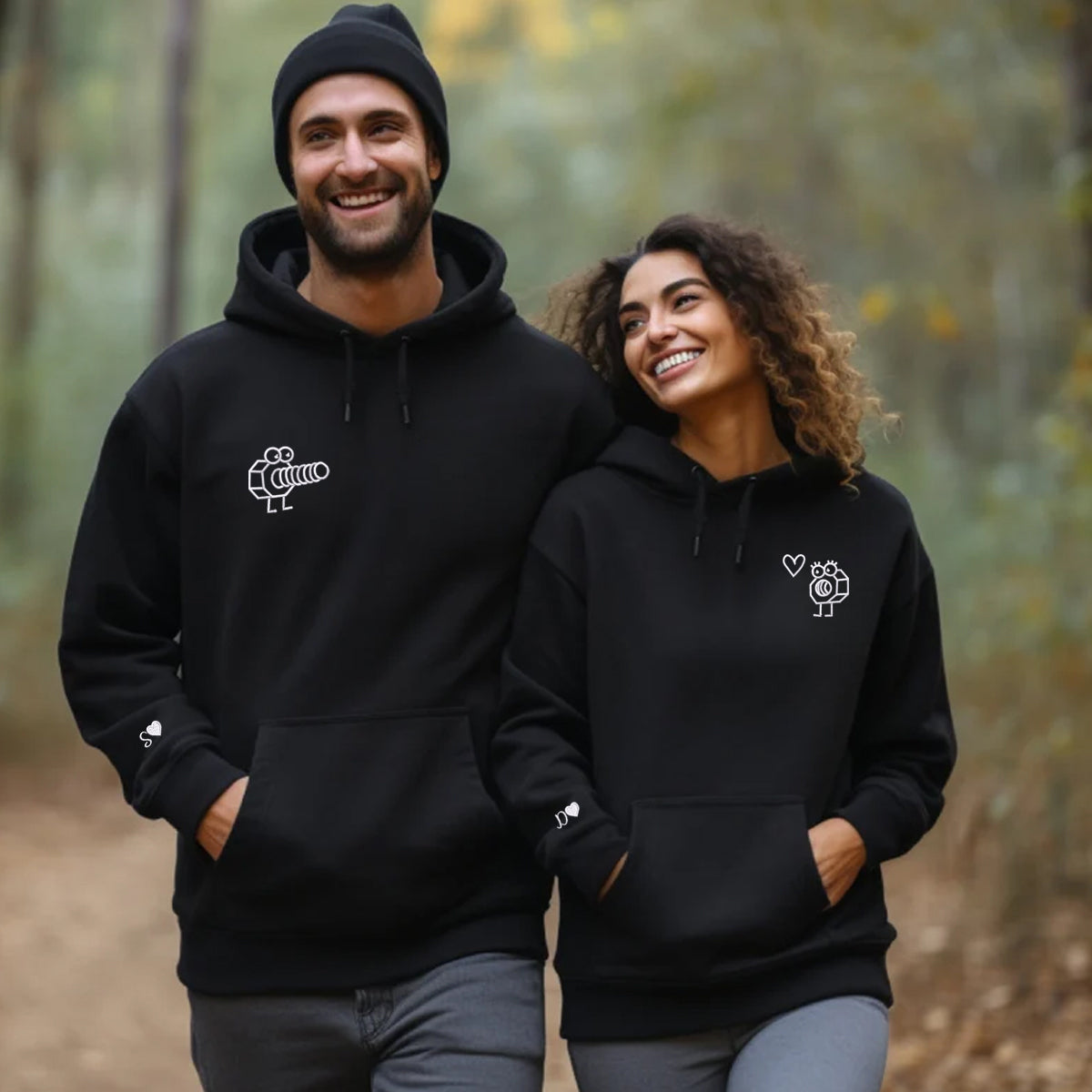 Cute Screw and Nut Matching Hoodies for Couples - Custom Embroidered Couple Sweatshirts