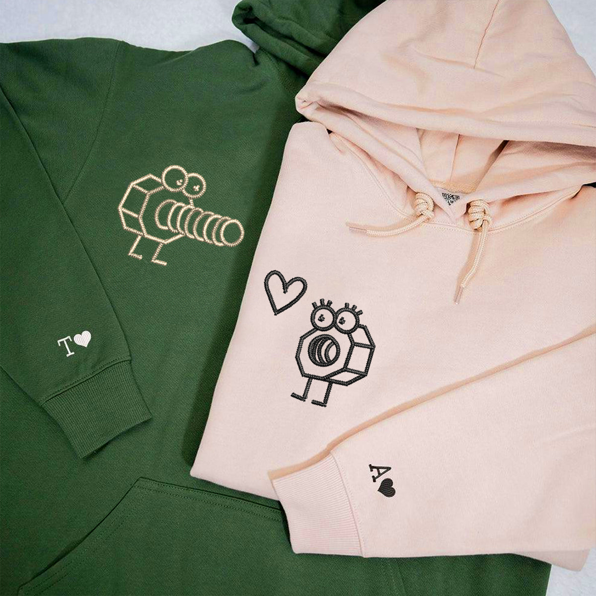 Cute Screw and Nut Matching Hoodies for Couples - Custom Embroidered Couple Sweatshirts